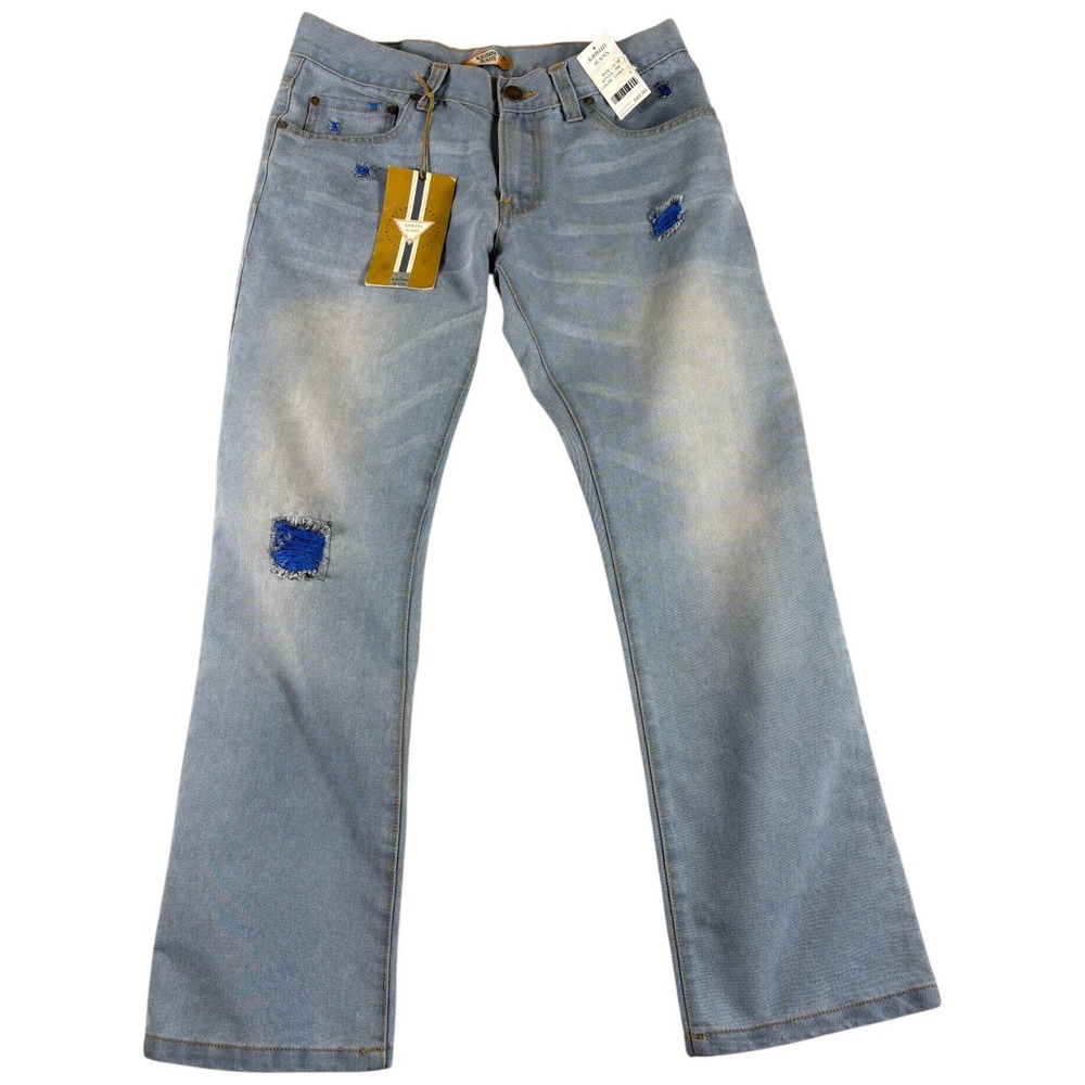 Krishh Jeans Denim Pants Mens 32x30 Light Blue New Distressed Y2K Straight